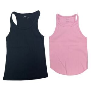 2 New American Eagle Womens Small Light Pink Black Sleeveless Ribbed Tank Tops